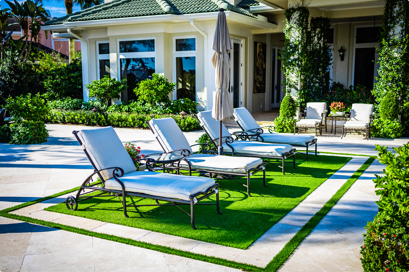 Lounge chairs on grass