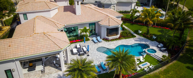 Aerial view of transitional landscape design